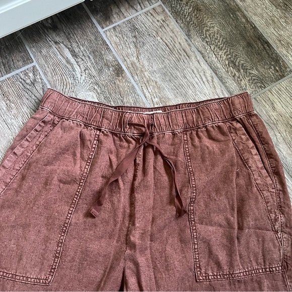 Pilcro Linen Blend Drawstring Pants, Brown, Wide Leg Relaxed Fit, Women’s Large - Picture 3 of 14
